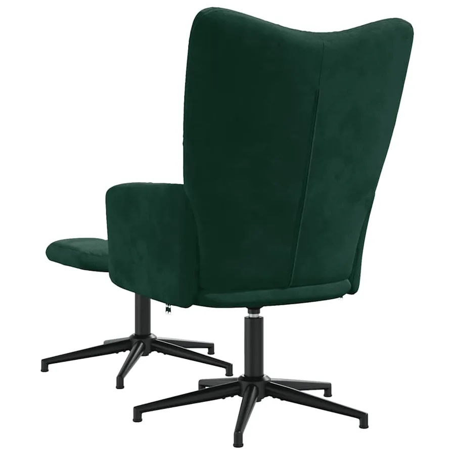 Chaise de relaxation avec tabouret Vert foncé Velours - 5