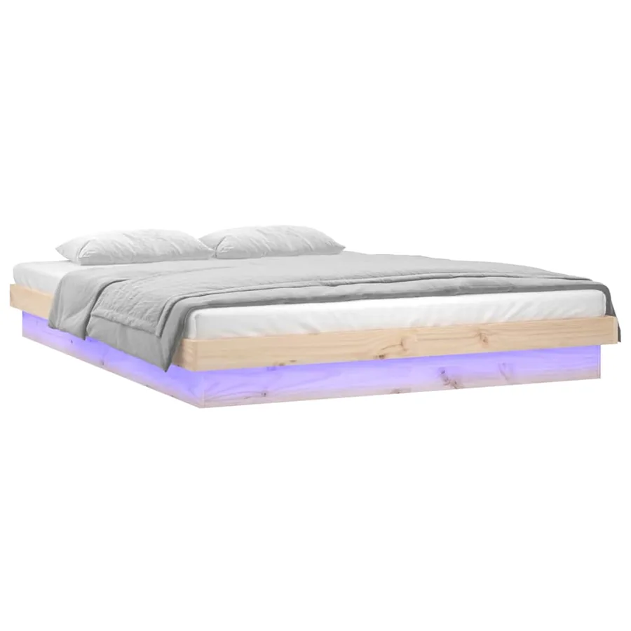 Cadre de lit à LED sans matelas bois massif - 4