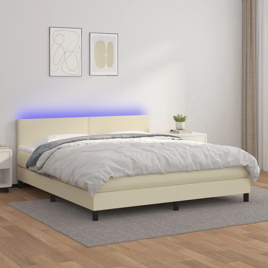 Sommier à lattes de lit avec matelas et LED Crème 160x200 cm