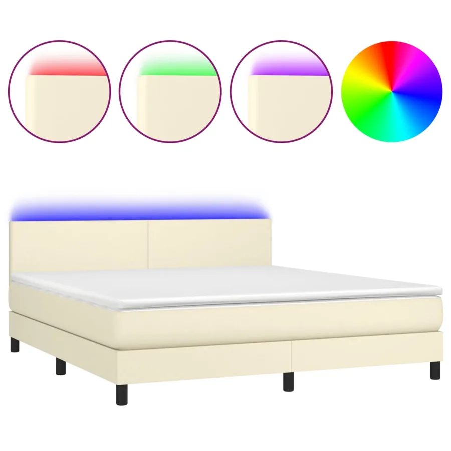 Sommier à lattes de lit avec matelas et LED Crème 160x200 cm - 2