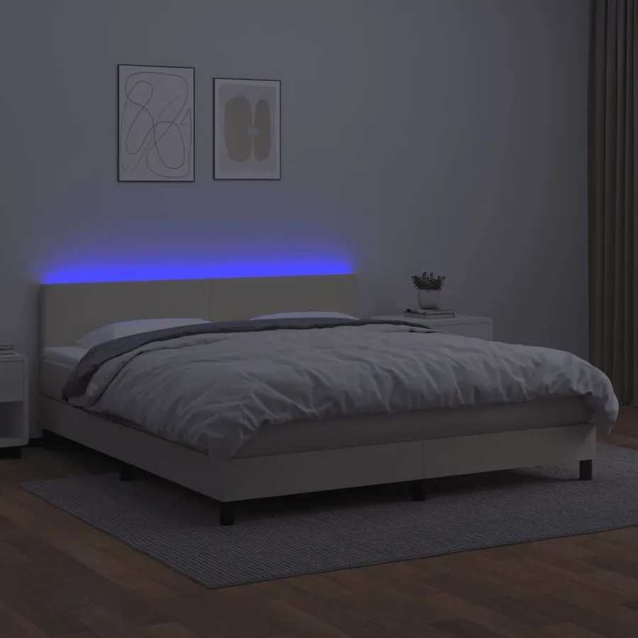 Sommier à lattes de lit avec matelas et LED Crème 160x200 cm - 4