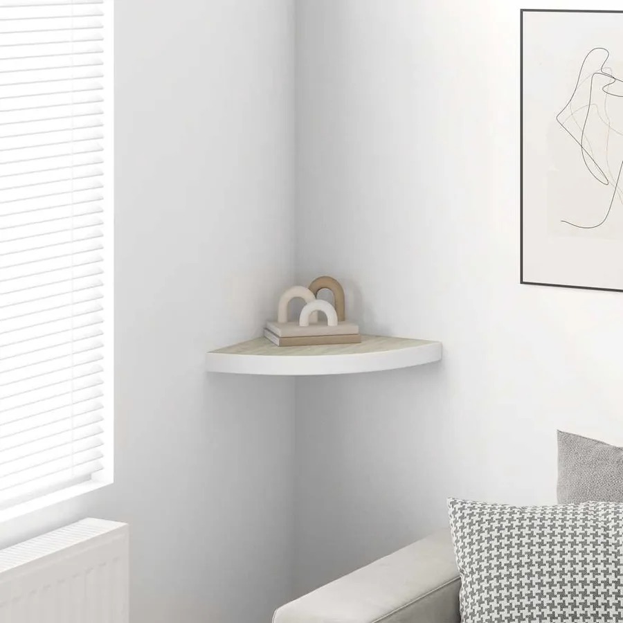 Étagère d'angle murale Chêne et blanc 35x35x3,8 cm MDF - 3