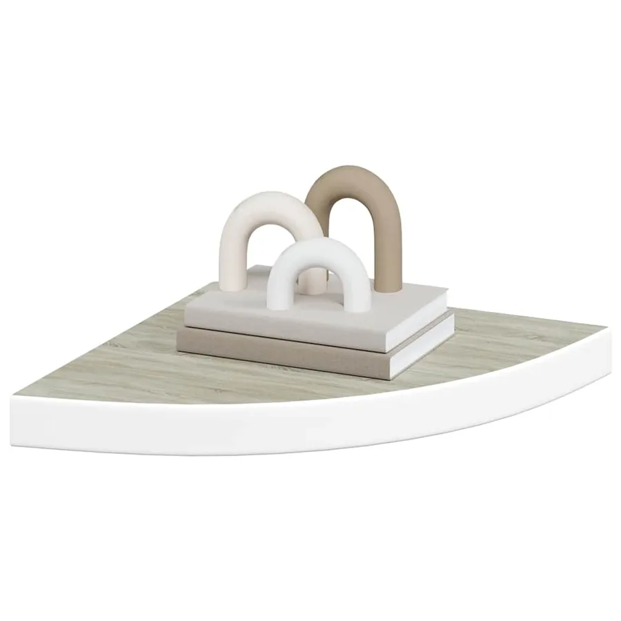 Étagère d'angle murale Chêne et blanc 35x35x3,8 cm MDF - 4
