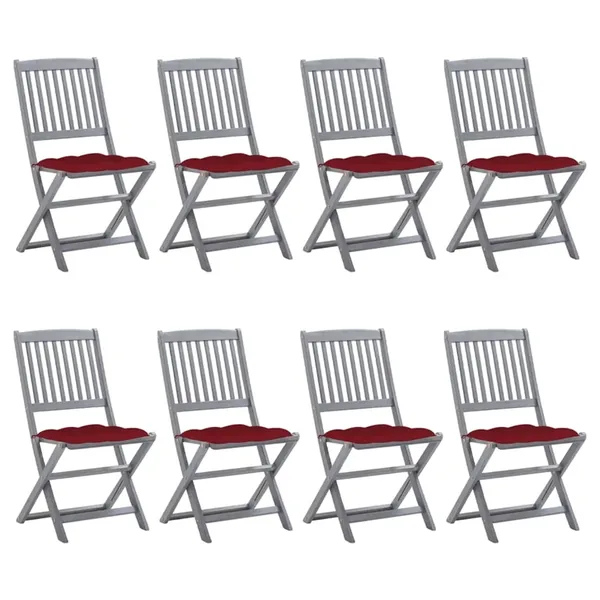 Chaises pliables d'extérieur lot de 8 et coussins Bois d'acacia