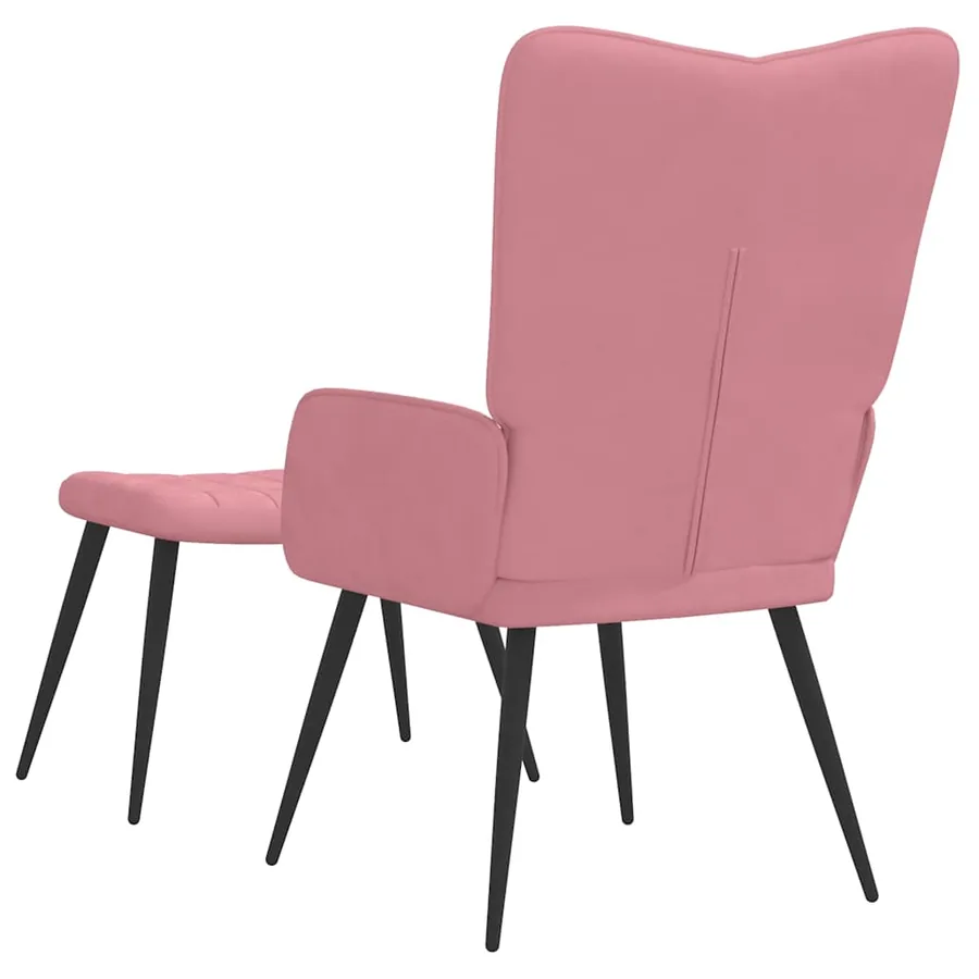 Chaise de relaxation avec tabouret Rose Velours - 5