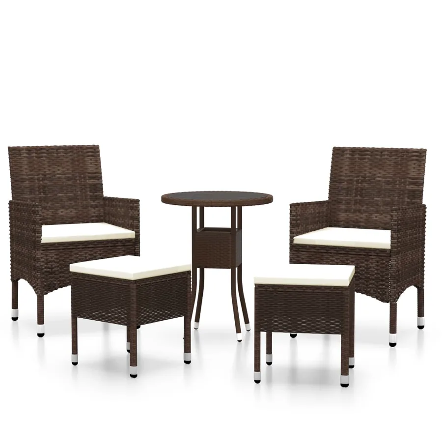 Salon de jardin 5 pcs Résine tressée Marron - 2