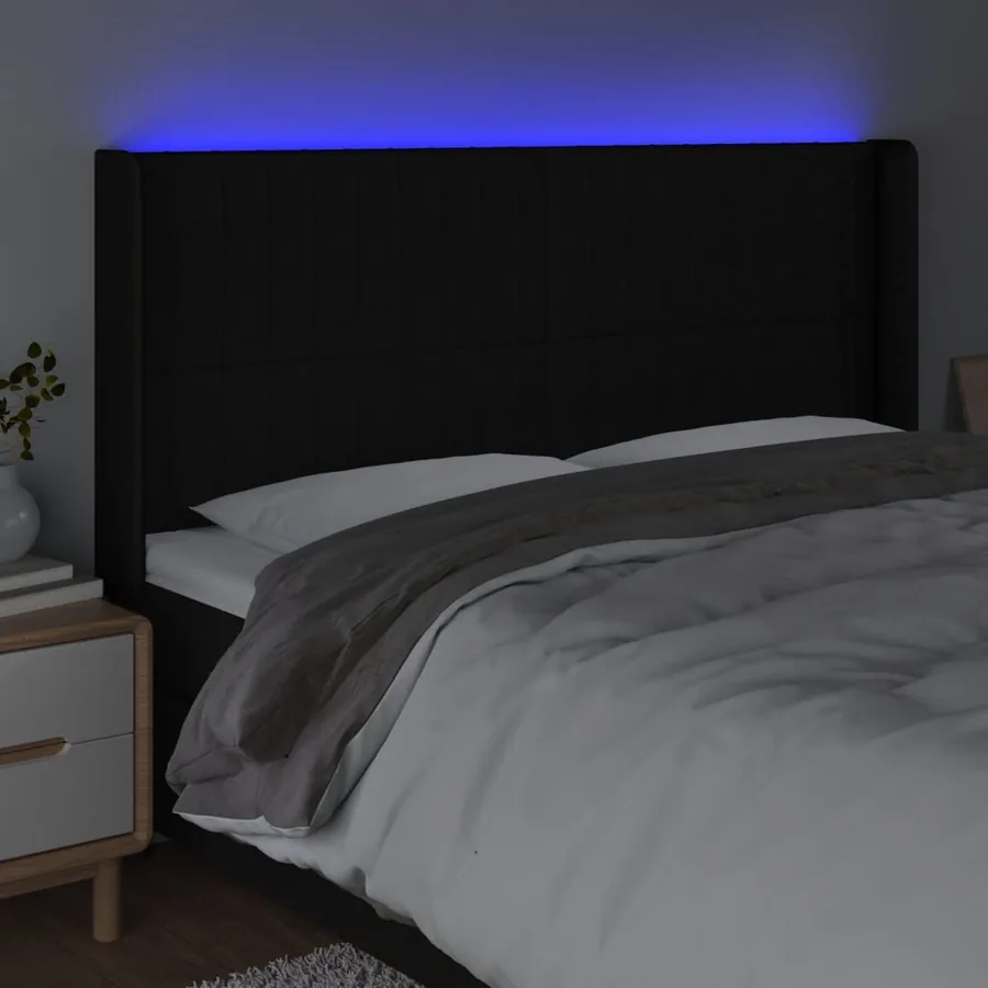 Tête de lit à LED Noir 203x16x118/128 cm Tissu - 4