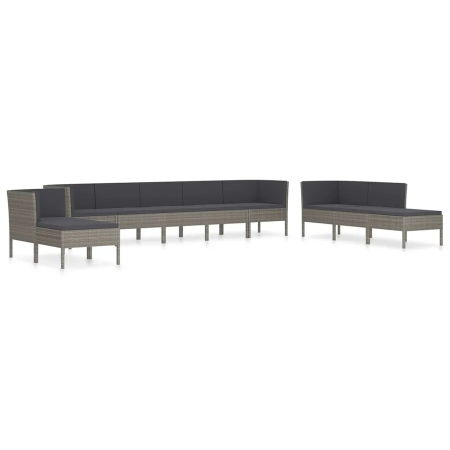 Salon de jardin 10 pcs avec coussins Résine tressée Gris - 2