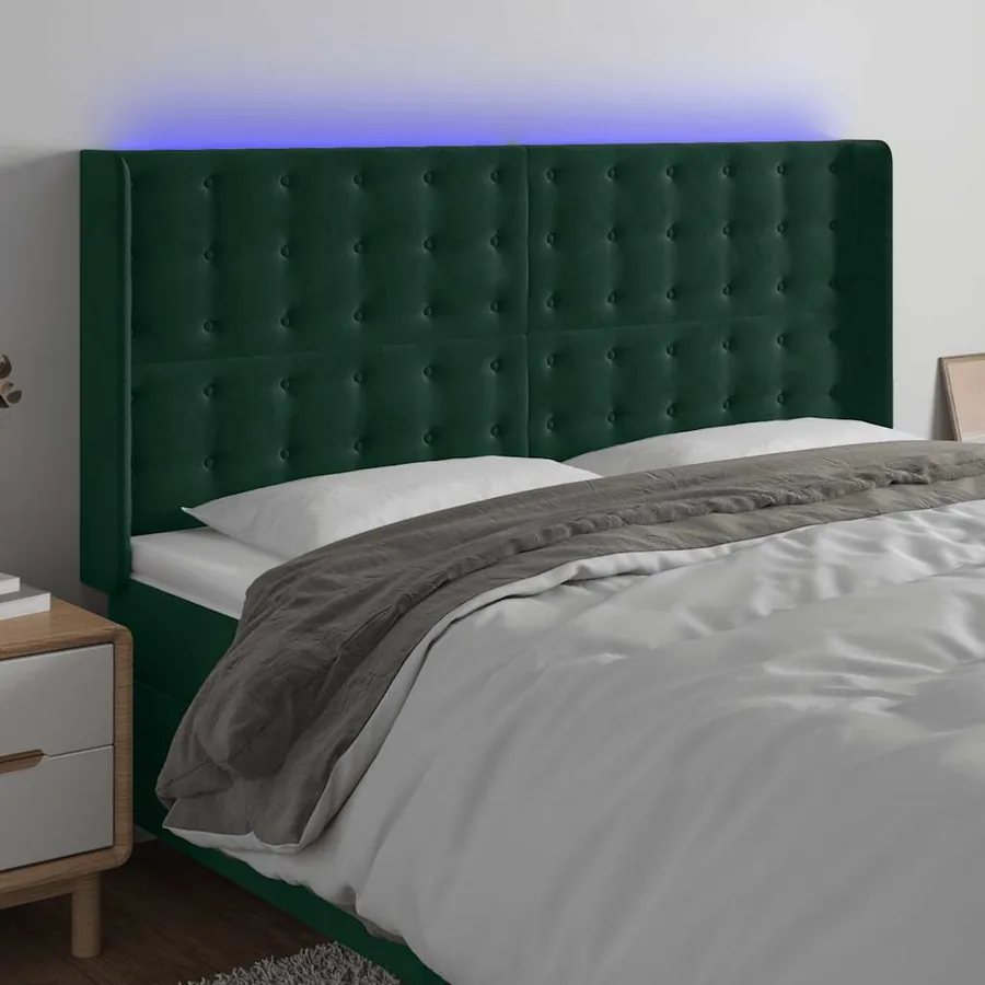 Tête de lit à LED Vert foncé 203x16x118/128 cm Velours
