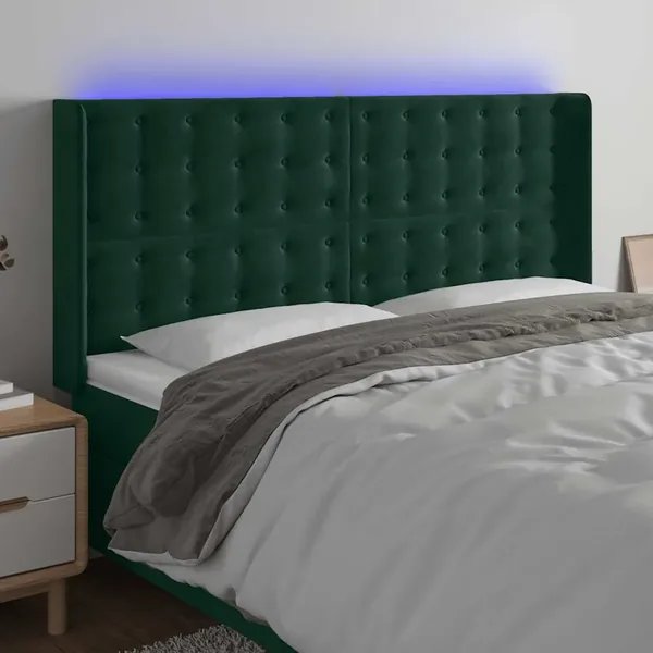 Tête de lit à LED Vert foncé 203x16x118/128 cm Velours