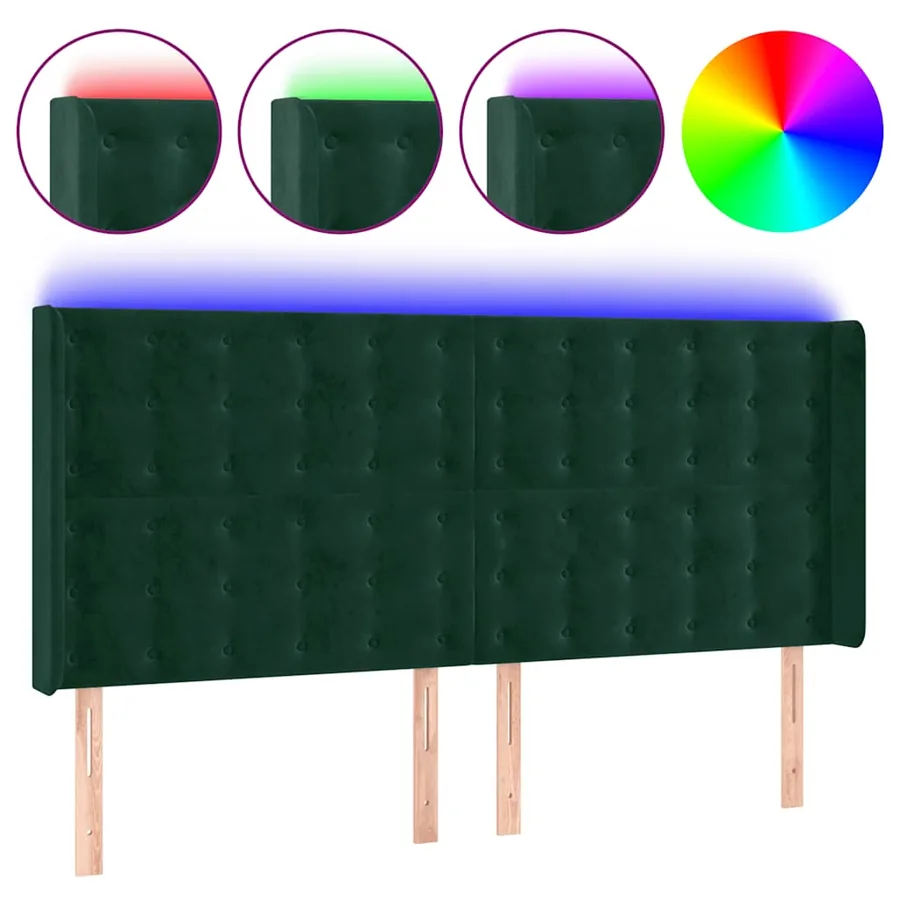 Tête de lit à LED Vert foncé 203x16x118/128 cm Velours - 2