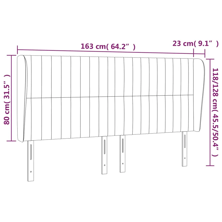 Tête de lit avec oreilles Gris foncé 163x23x118/128 cm Tissu - 9