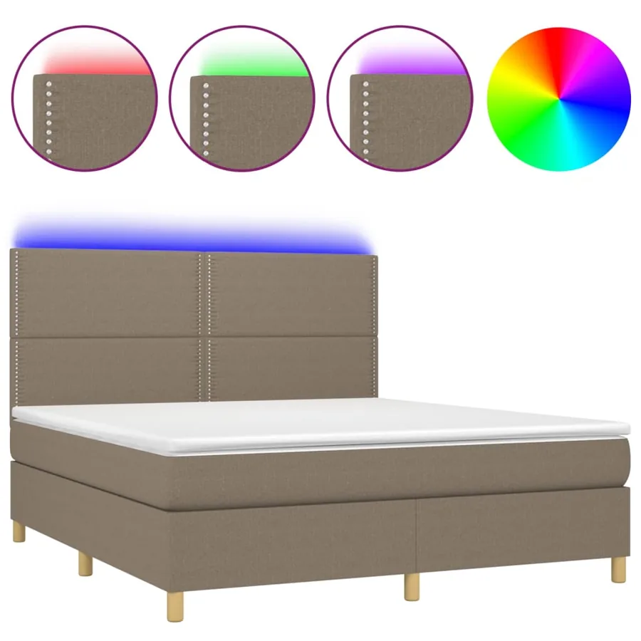 Sommier à lattes de lit et matelas et LED Taupe 180x200cm Tissu - 2