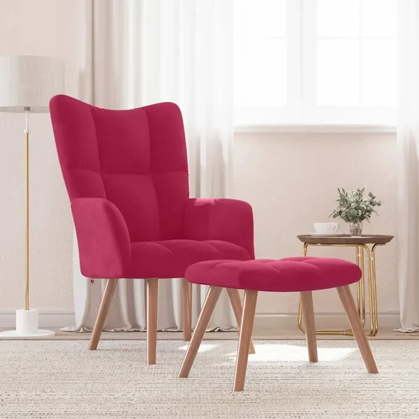 Chaise de relaxation avec repose-pied Rouge bordeaux Velours