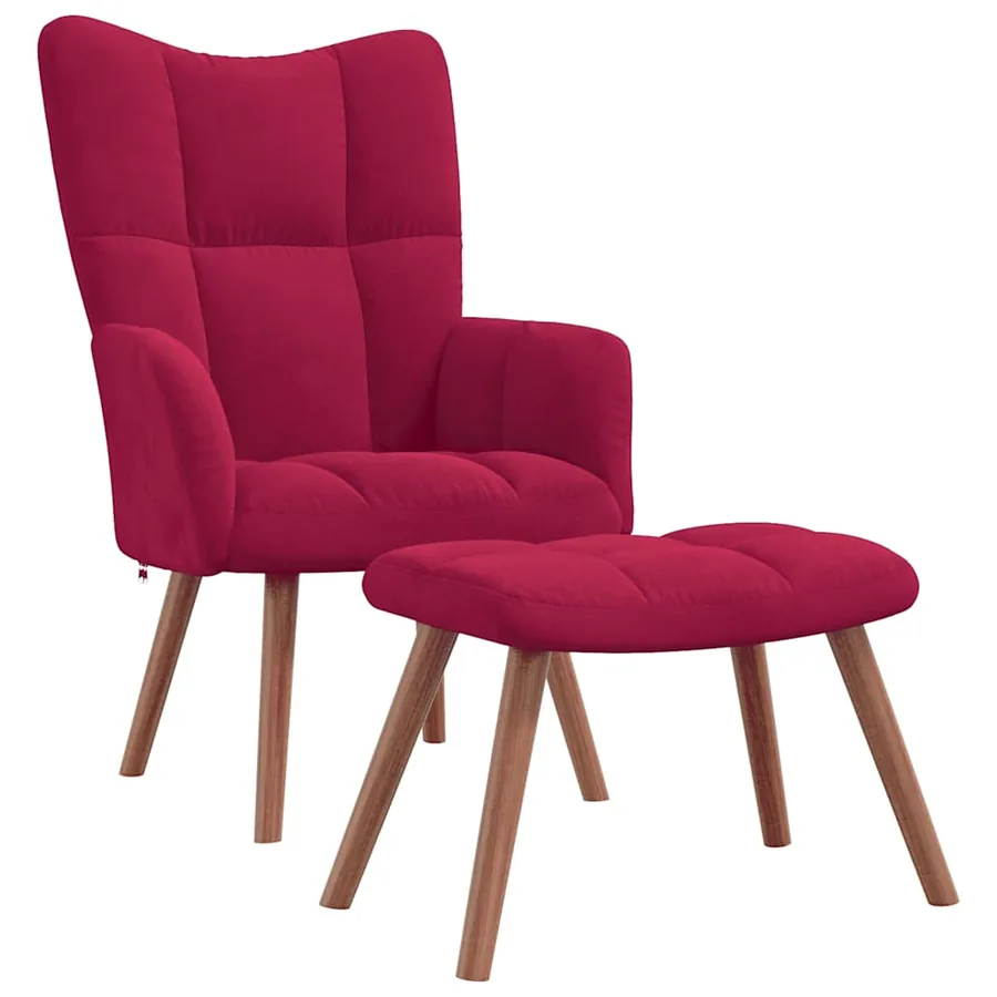 Chaise de relaxation avec repose-pied Rouge bordeaux Velours - 2