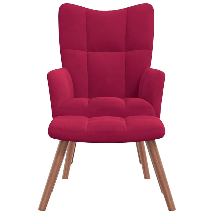 Chaise de relaxation avec repose-pied Rouge bordeaux Velours - 3