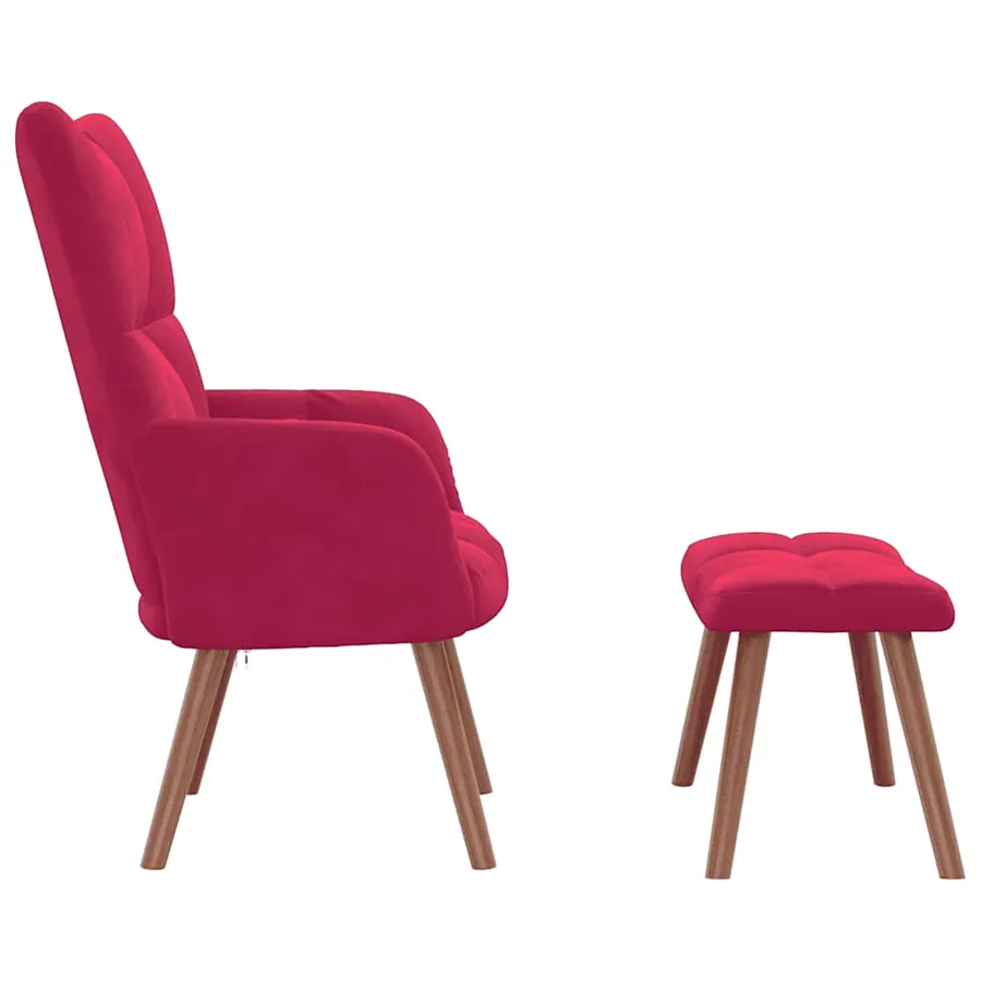 Chaise de relaxation avec repose-pied Rouge bordeaux Velours - 4
