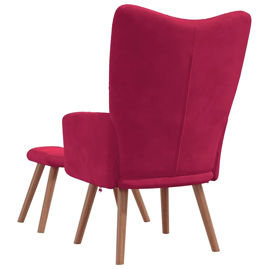 Chaise de relaxation avec repose-pied Rouge bordeaux Velours - 5