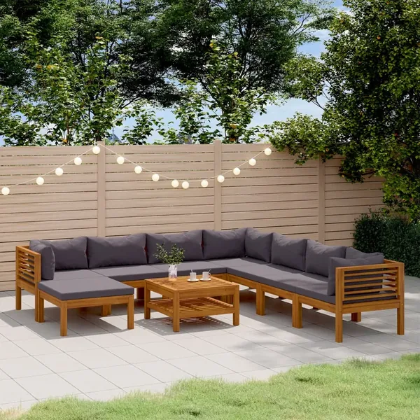 Salon de jardin 9 pcs avec coussin Bois d'acacia solide