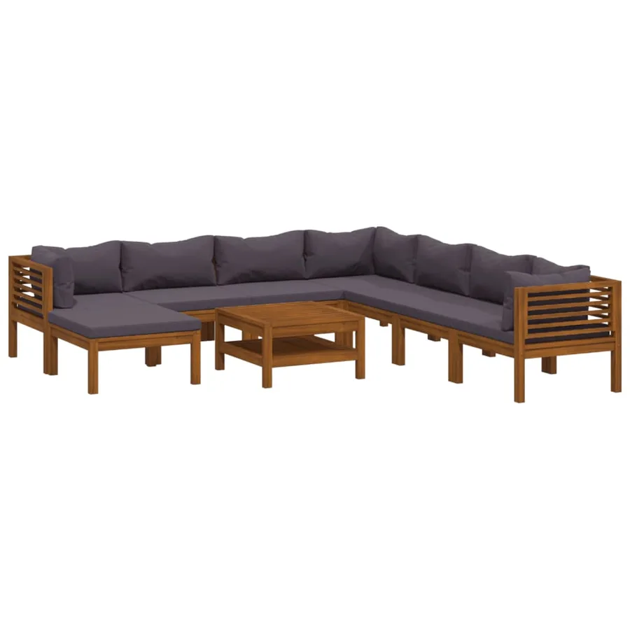Salon de jardin 9 pcs avec coussin Bois d'acacia solide - 2