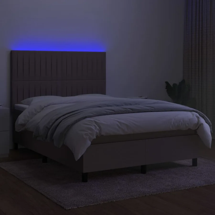 Sommier à lattes de lit et matelas et LED Taupe 140x190cm Tissu - 4