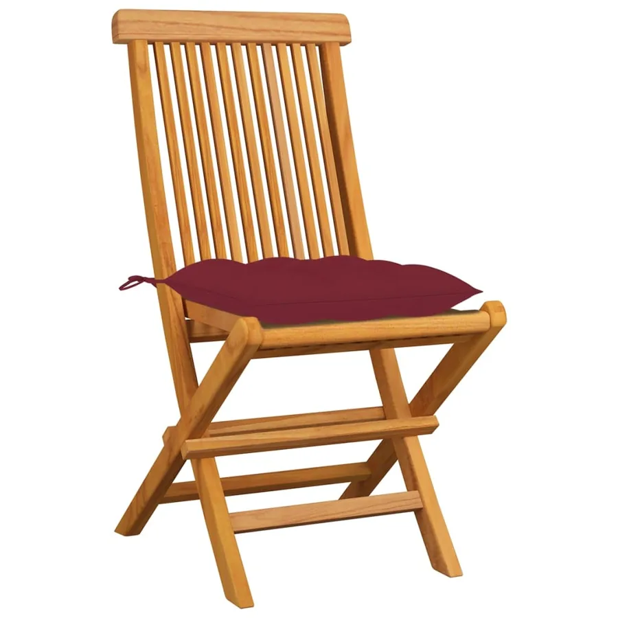 Chaises de jardin avec coussins bordeaux lot de 8 Teck massif - 3