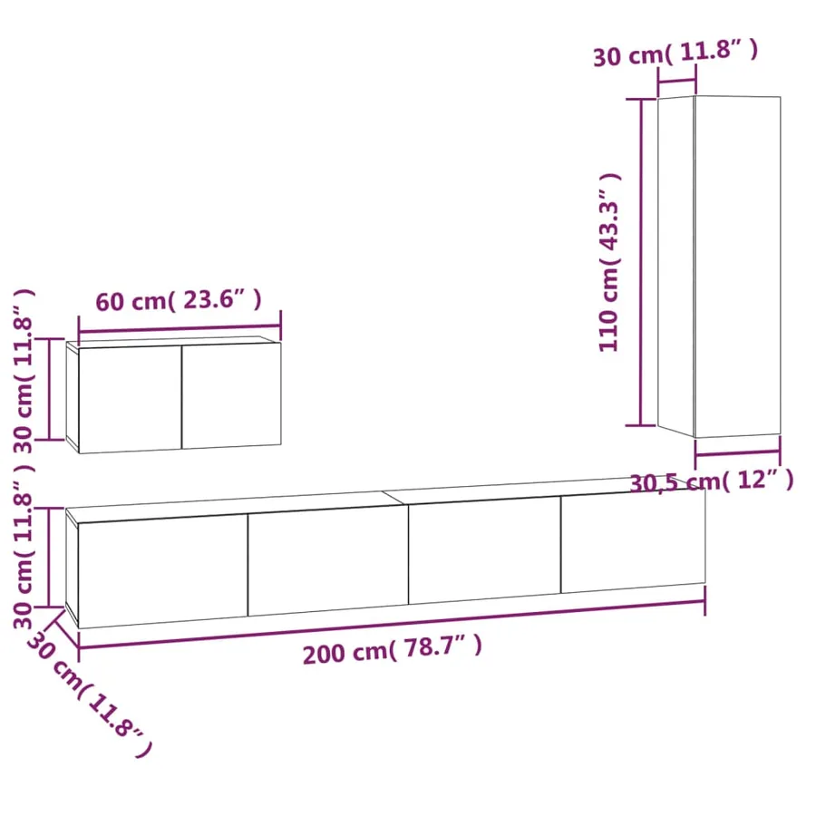 Ensemble de meubles TV 4 pcs Chêne fumé Bois d'ingénierie - 12