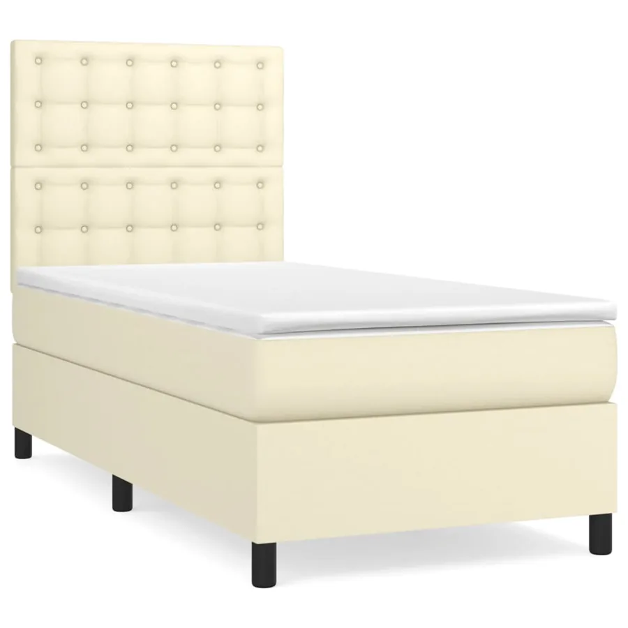 Sommier à lattes de lit avec matelas Crème 90x200 cm Similicuir - 2