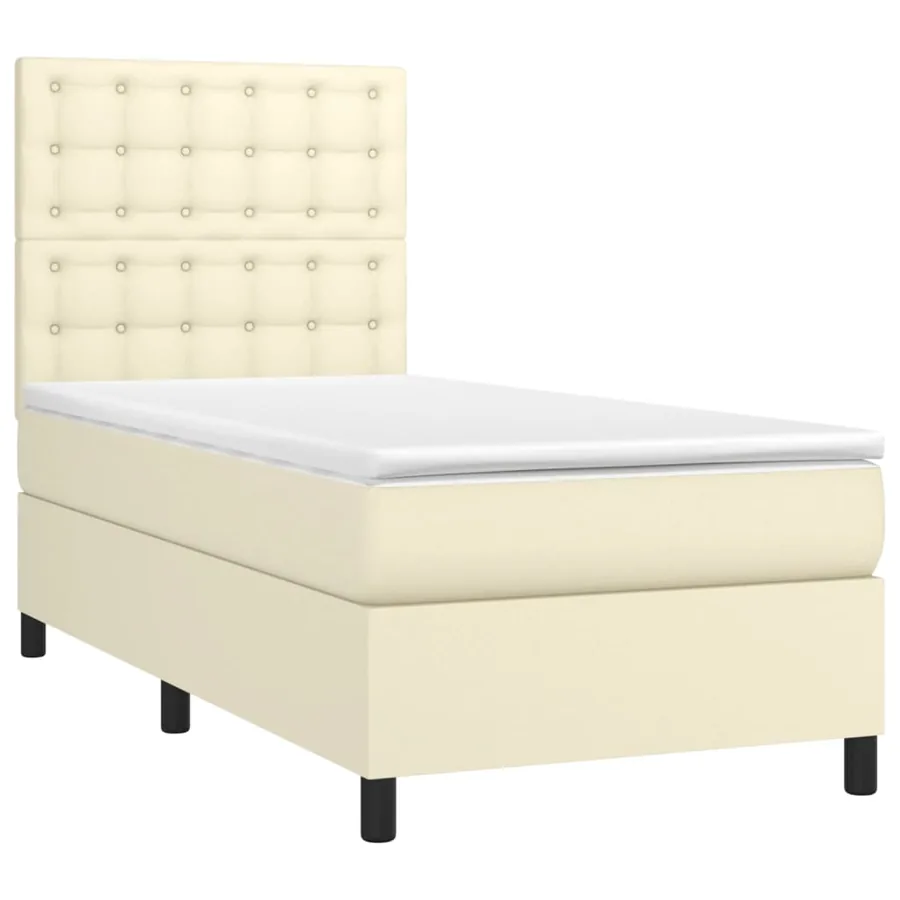 Sommier à lattes de lit avec matelas Crème 90x200 cm Similicuir - 3