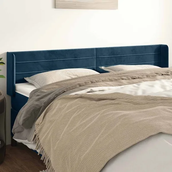 Tête de lit avec oreilles Bleu foncé 163x16x78/88 cm Velours