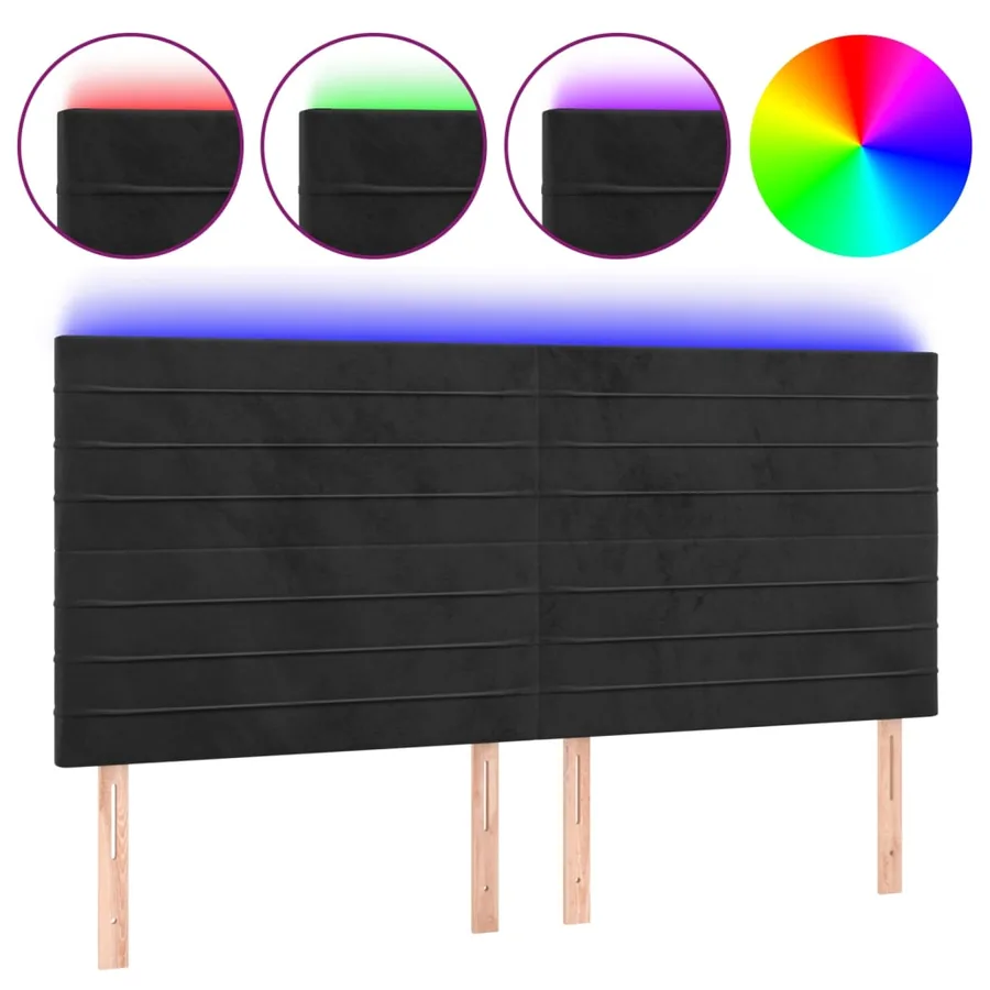Tête de lit à LED Noir 160x5x118/128 cm Velours - 2