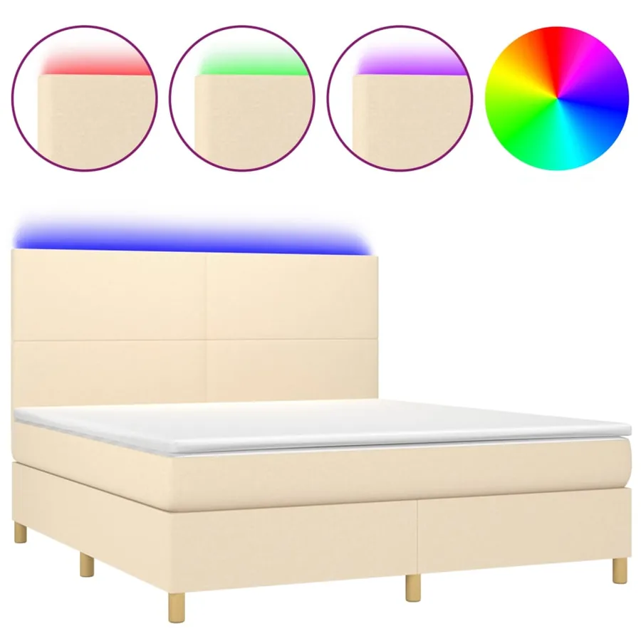 Sommier à lattes de lit et matelas et LED Crème 180x200cm Tissu - 2