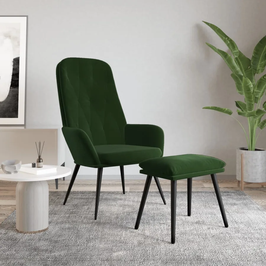 Chaise de relaxation avec repose-pied Vert foncé Velours
