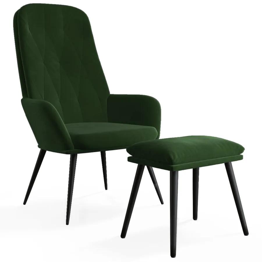Chaise de relaxation avec repose-pied Vert foncé Velours - 2