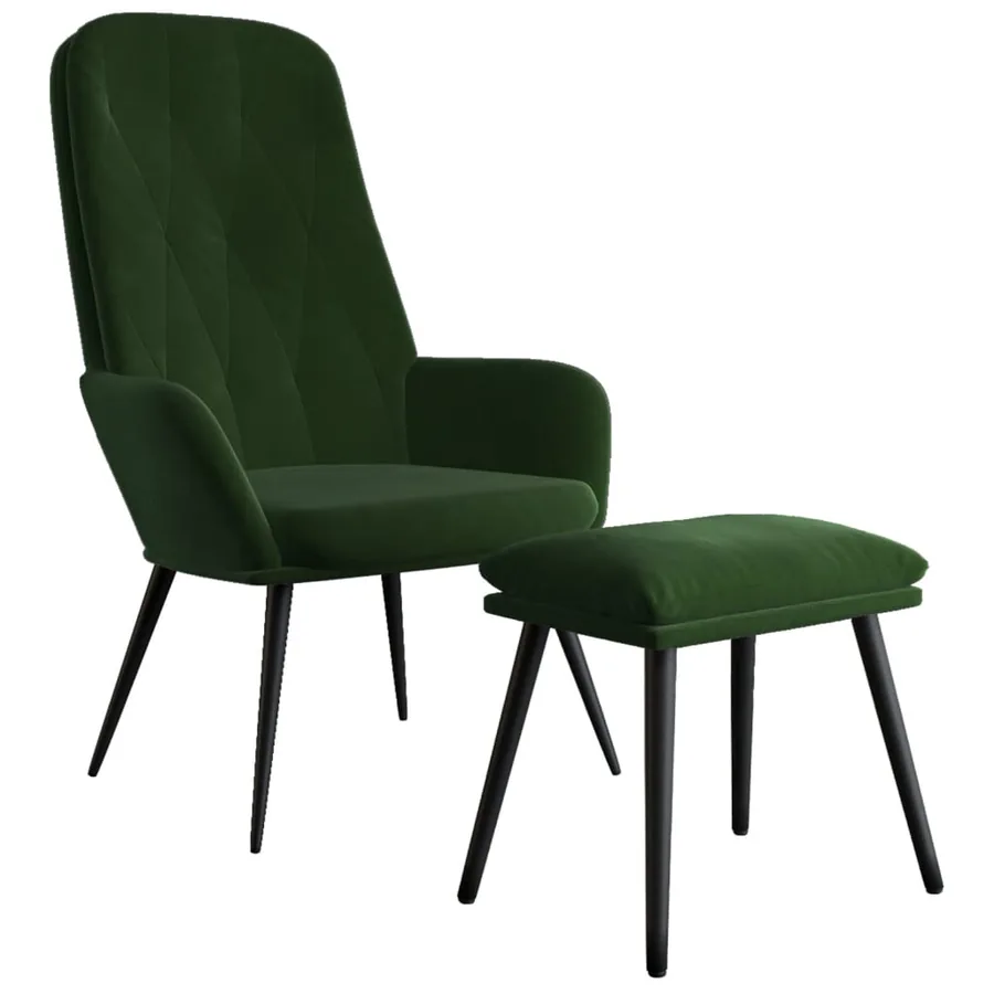 Chaise de relaxation avec repose-pied Vert foncé Velours - 3