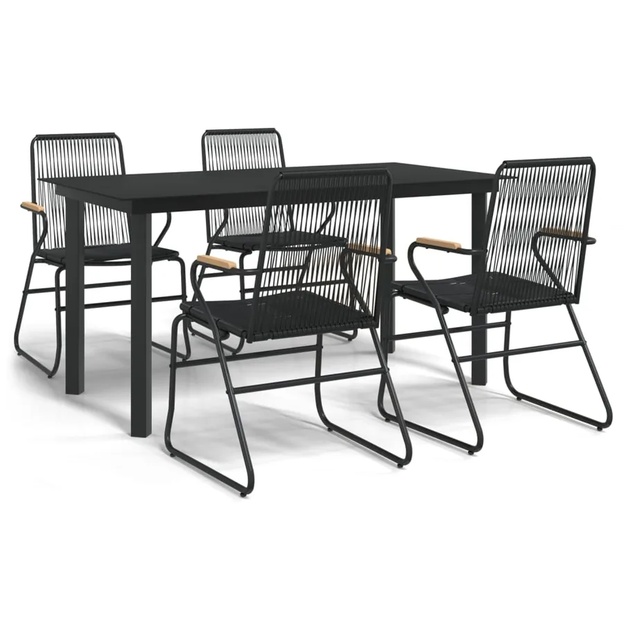 Ensemble à manger de jardin 5 pcs Noir Rotin PVC - 2