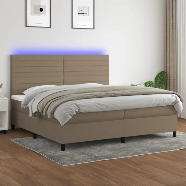 Sommier à lattes de lit et matelas et LED Taupe 200x200cm Tissu