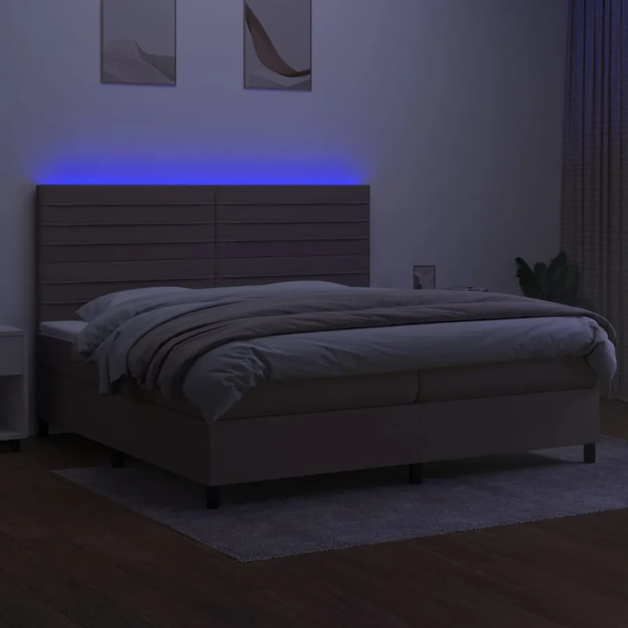 Sommier à lattes de lit et matelas et LED Taupe 200x200cm Tissu - 4