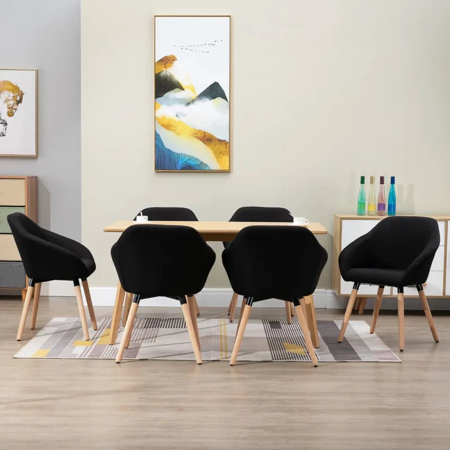 Chaises à manger lot de 6 noir tissu