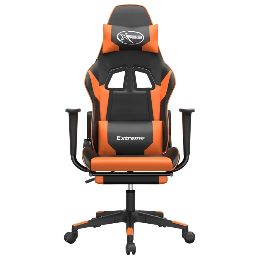 Chaise de jeu de massage et repose-pied Noir orange Similicuir - 4