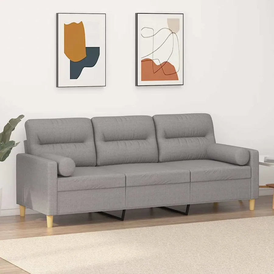 Canapé 3 places et oreillers et coussins Gris clair 180cm Tissu