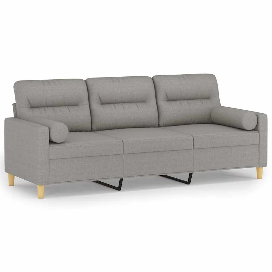Canapé 3 places et oreillers et coussins Gris clair 180cm Tissu - 2