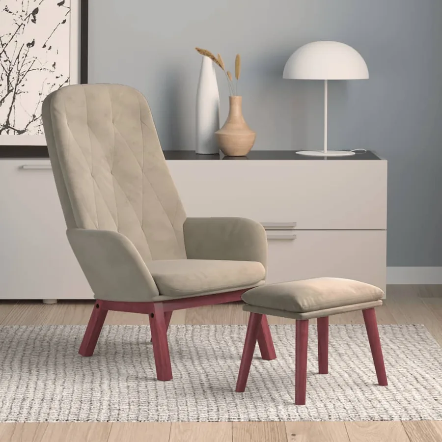 Chaise de relaxation avec repose-pied Gris clair Velours