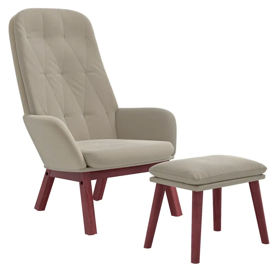 Chaise de relaxation avec repose-pied Gris clair Velours - 3