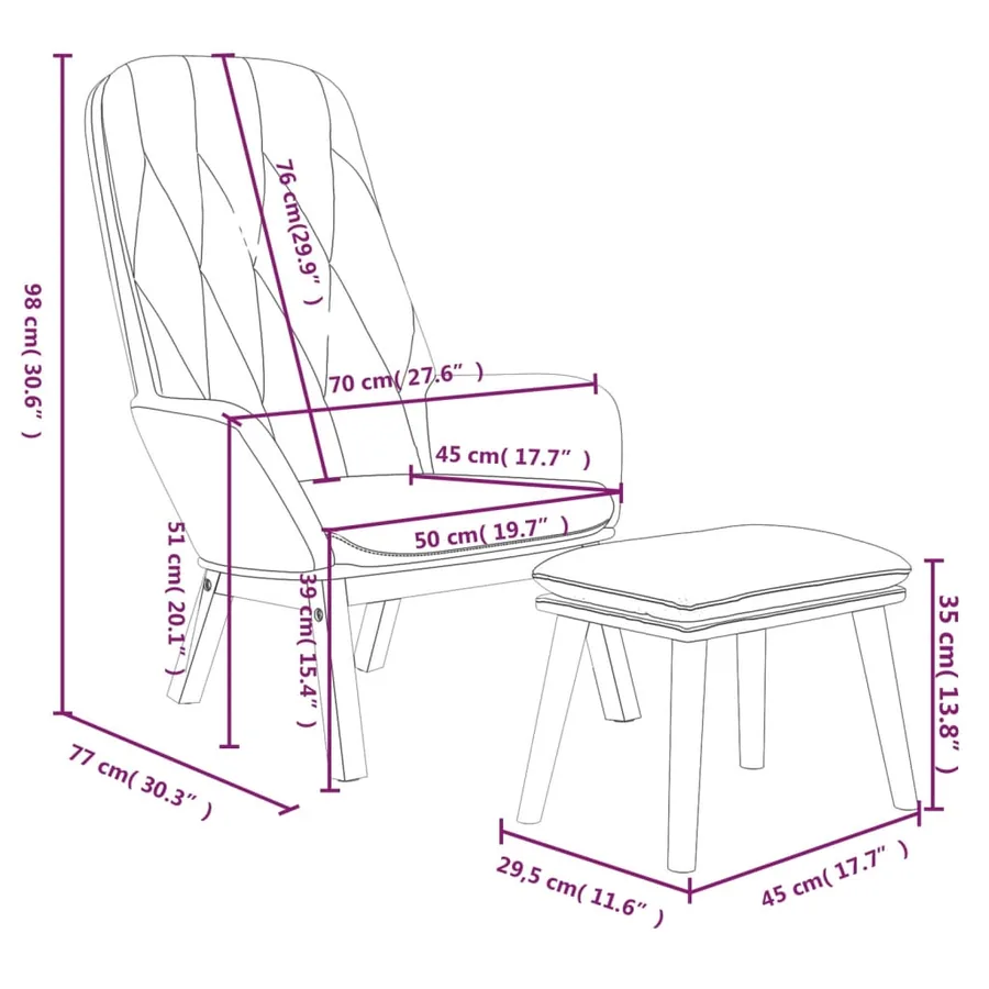 Chaise de relaxation avec repose-pied Gris clair Velours - 7