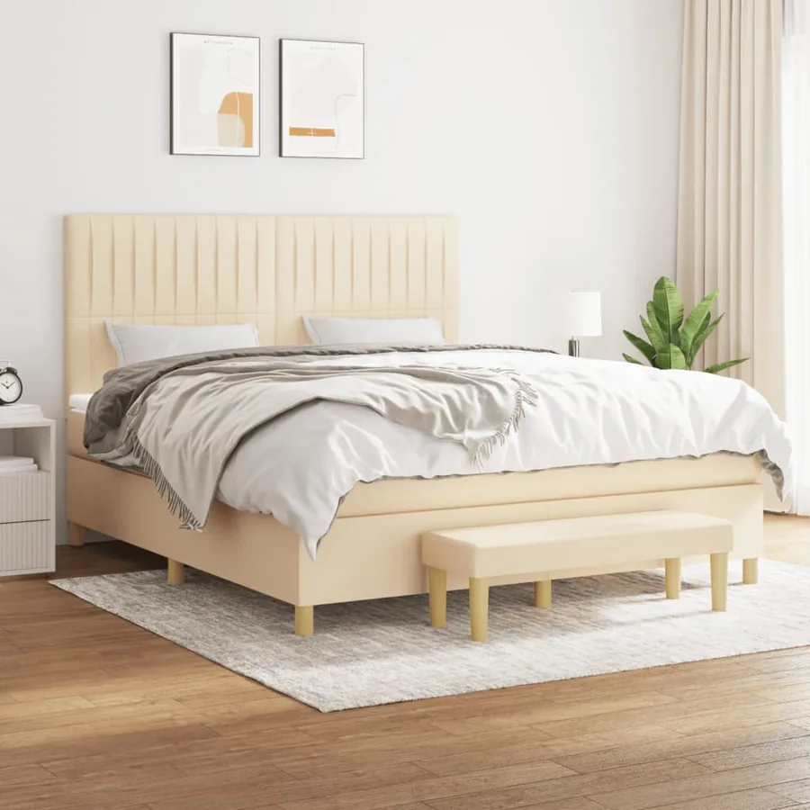 Sommier à lattes de lit avec matelas Crème 160x200 cm Tissu