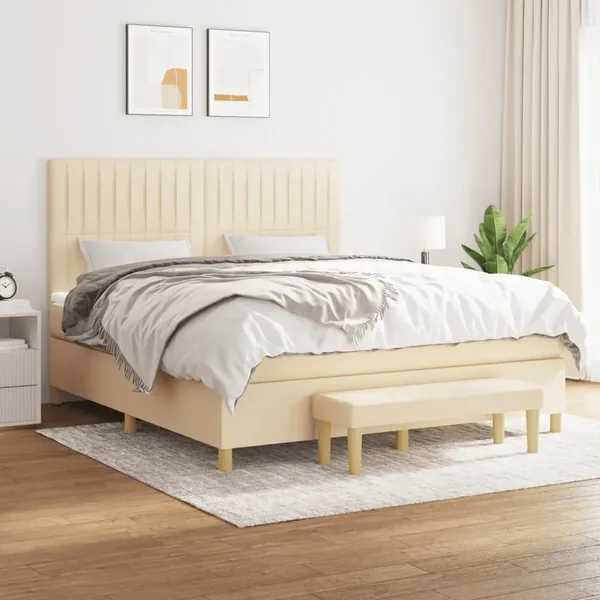 Sommier à lattes de lit avec matelas Crème 160x200 cm Tissu
