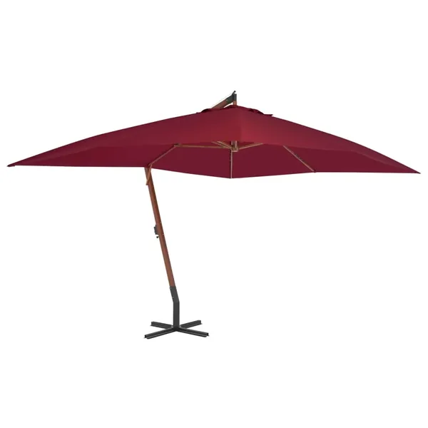 Parasol de jardin en porte-à-faux et mât en bois rouge bordeaux
