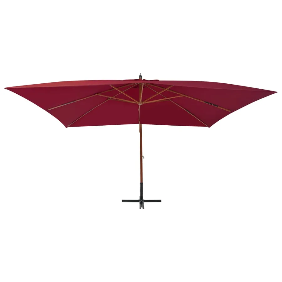 Parasol de jardin en porte-à-faux et mât en bois rouge bordeaux - 2