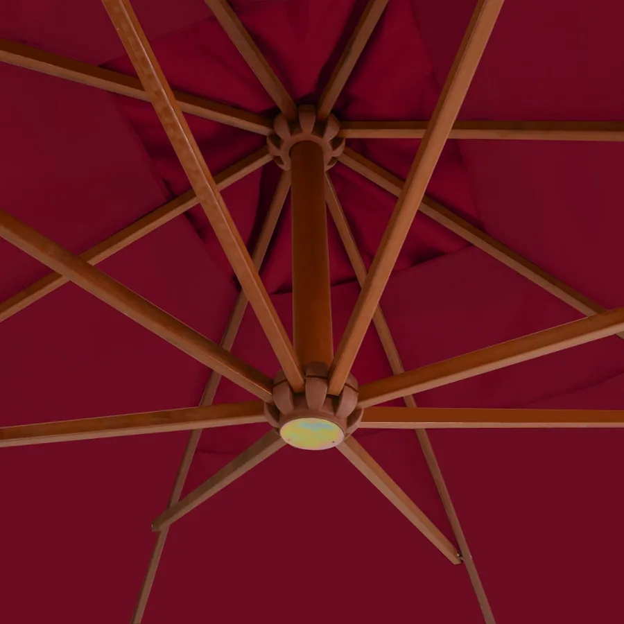 Parasol de jardin en porte-à-faux et mât en bois rouge bordeaux - 4